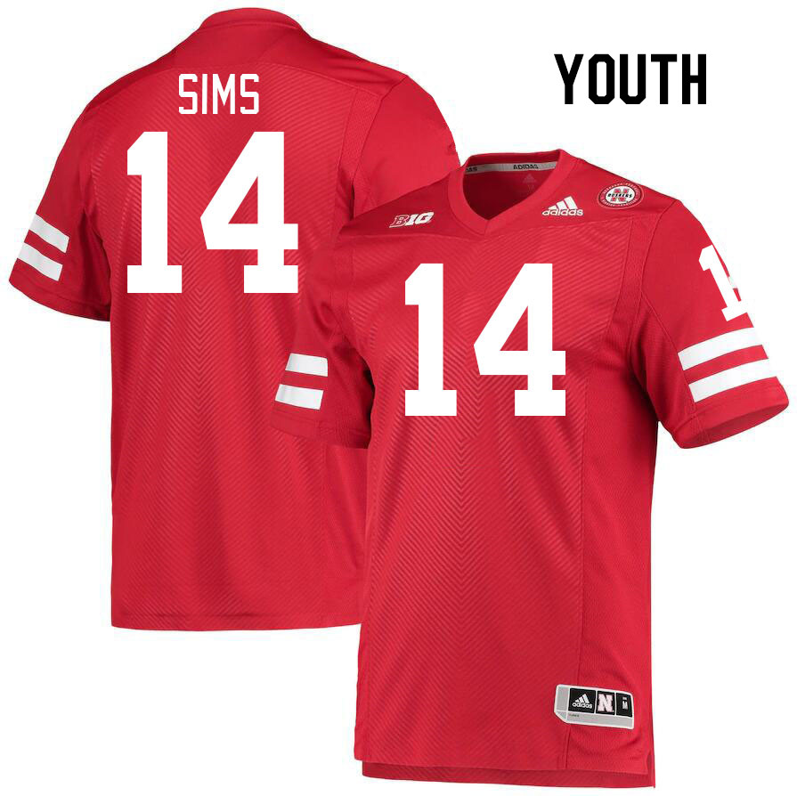 Youth #14 Jeff Sims Nebraska Cornhuskers College Football Jerseys Stitched Sale-Red